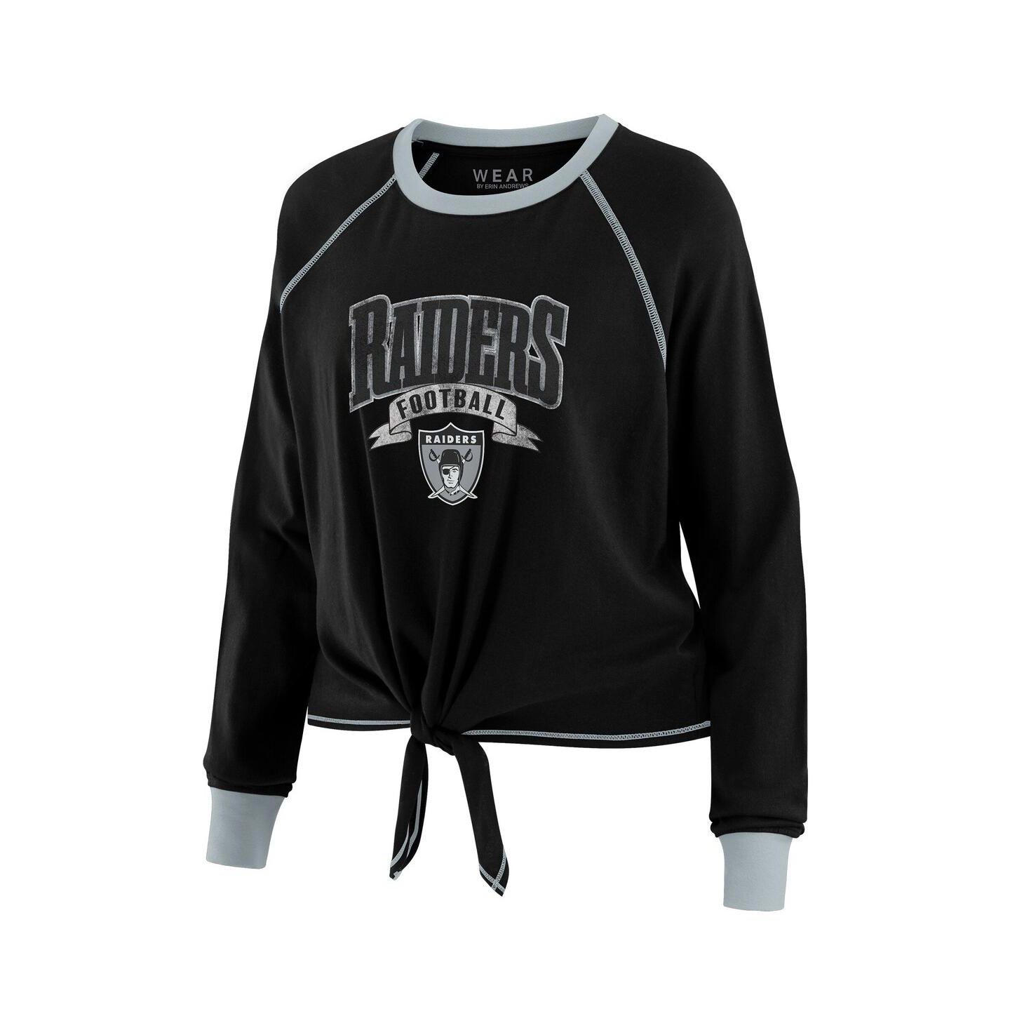 Женский топ WEAR by Erin Andrews Black/Gray Las Vegas Raiders Plus Size Tie-Front Long Sleeve — фото 3