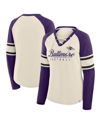 Fanatics - Women's Cream/Purple Baltimore Ravens Hometown Gridiron Hero Raglan Lace-Up V-Neck Long Sleeve T-Shirt