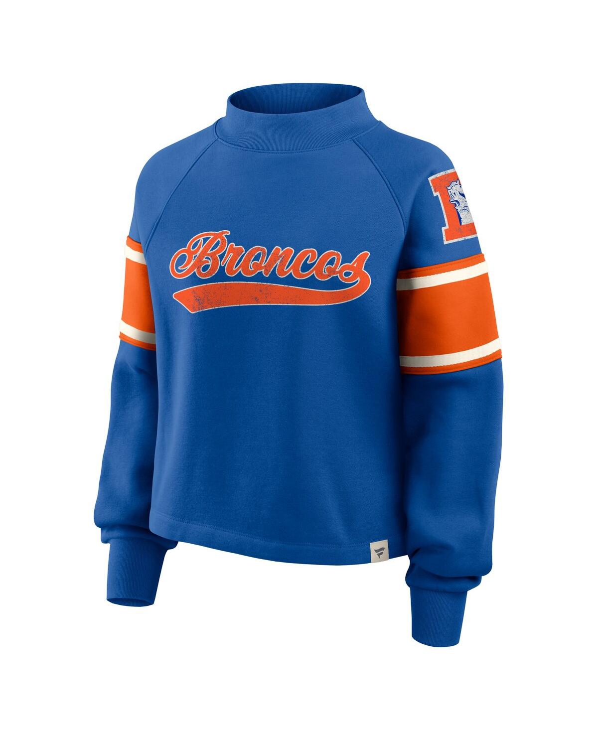 Fanatics Women's Royal Denver Broncos Oversized Hometown Toss Sweep Mock Neck Pullover Hoodie In Blue