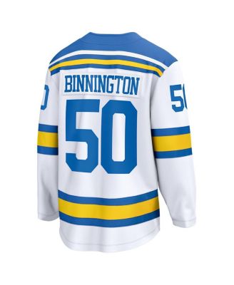 Men's Jordan Binnington White St. Louis Blues Away Breakaway Player Jersey