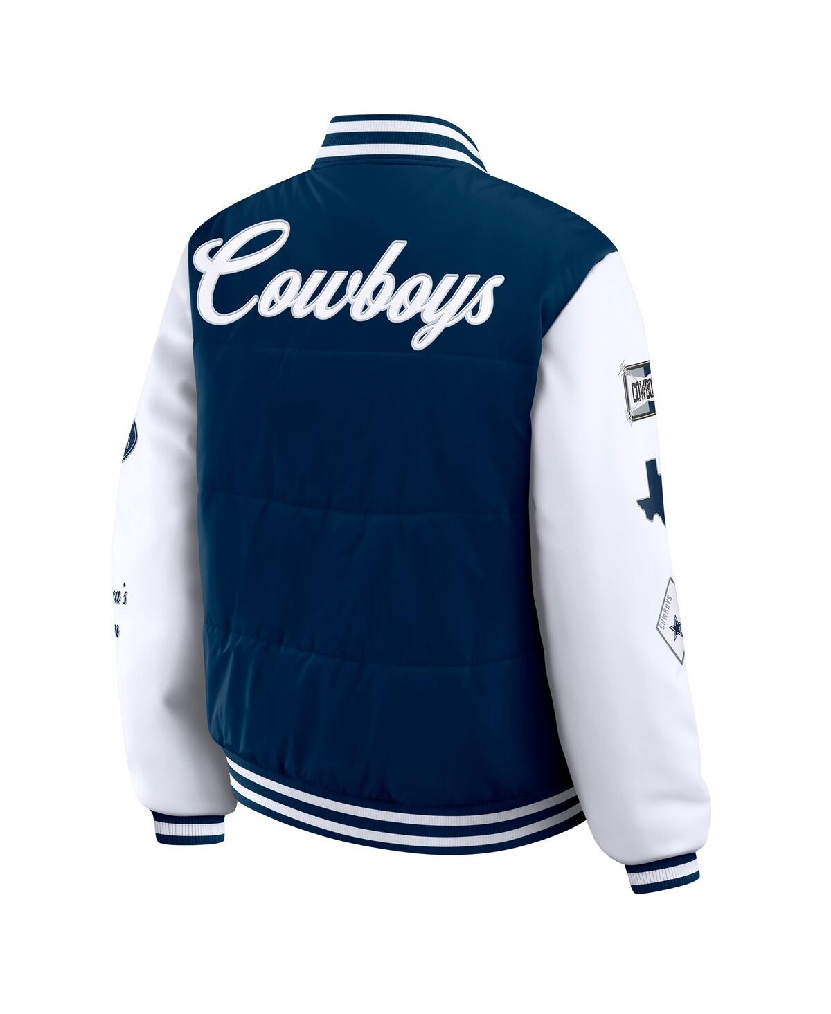 Wear By Erin Andrews Women's Navy Dallas Cowboys Varsity Full-snap Puffer Jacket In Blue