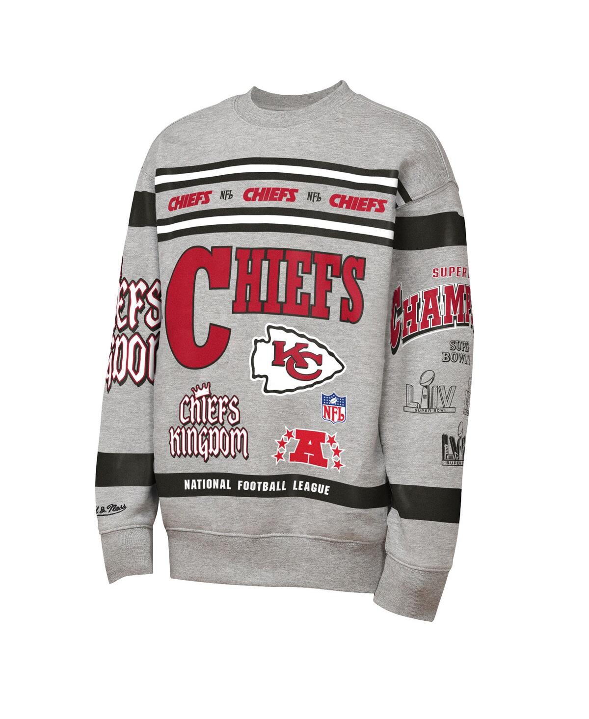 Mitchell & Ness Big Boys And Girls Gray Kansas City Chiefs Throwback All-over Print Fleece Sweatshirt In Gray