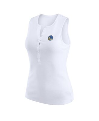 Women's White Golden State Warriors Rib-Knit Henley Tank Top