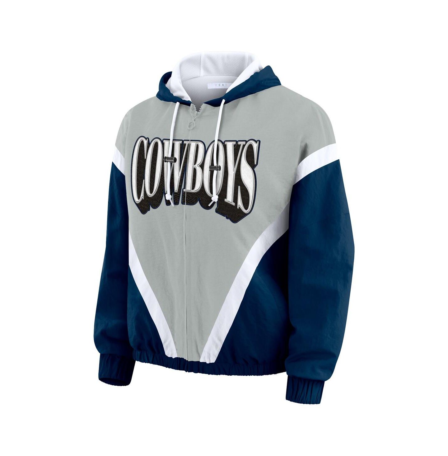 Женская куртка WEAR by Erin Andrews Navy/Gray Dallas Cowboys Plus Size Retro Crinkle Full-Zip Windbreaker — фото 3