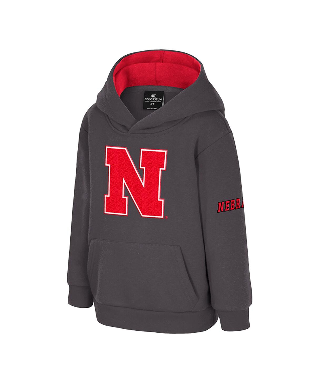 Colosseum Toddler Charcoal Nebraska Huskers Big Logo Volume Fleece Pullover Hoodie In Black