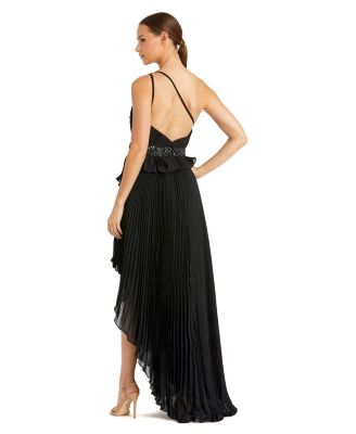 Women's Pleated One Shoulder Asymmetrical Ruffle Hem Gown