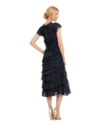 Women's High Neck Ruffle Mesh Midi Dress