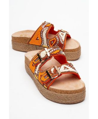 Bobby Beaded Straw Platform Slide Sandal (Women)