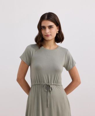 Women's Drawstring Short T-shirt Dress in Light Olive