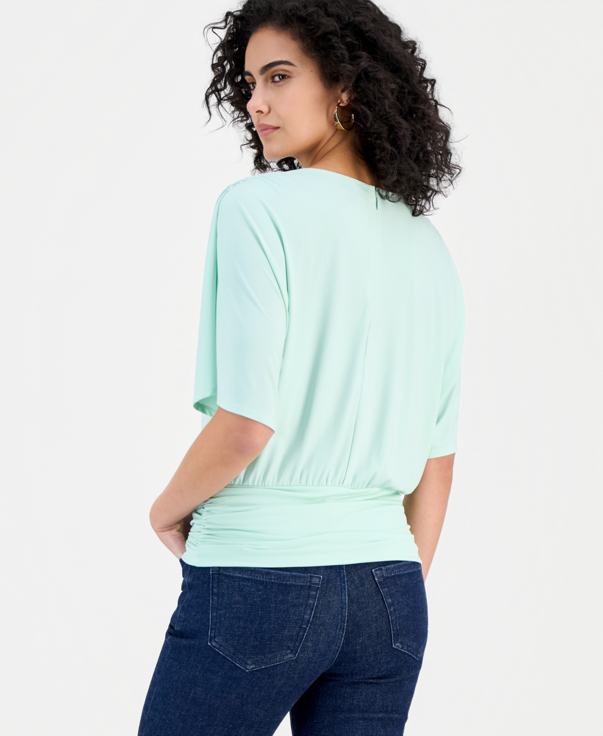 Inc International Concepts Women's Banded-hem Crewneck Top, Macy's Exclusive In Blue