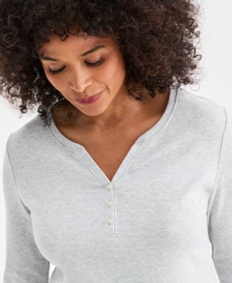 Petite Cotton Knit Henley 3/4-Sleeve Top, Created for Macy's