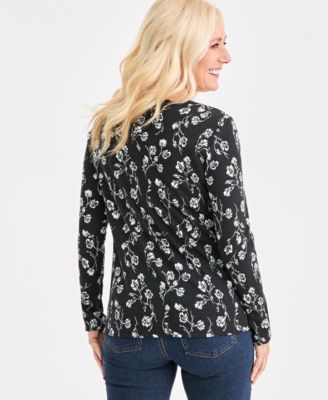 Women's Printed Long-Sleeve Scoop-Neck Top, Macy's Exclusive