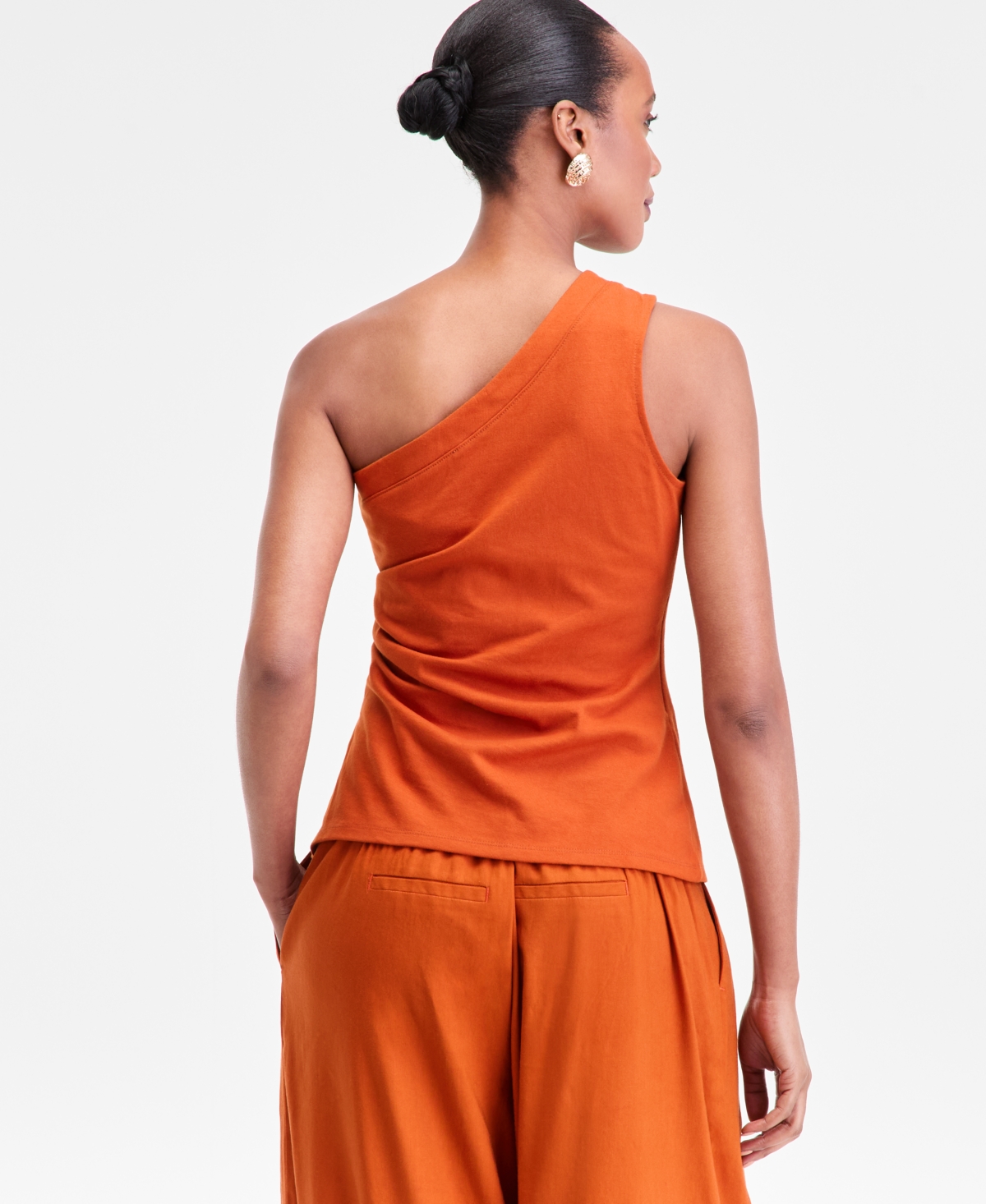 Inc International Concepts Women's One-shoulder Asymmetrical Cotton Tank Top, Macy's Exclusive In Orange