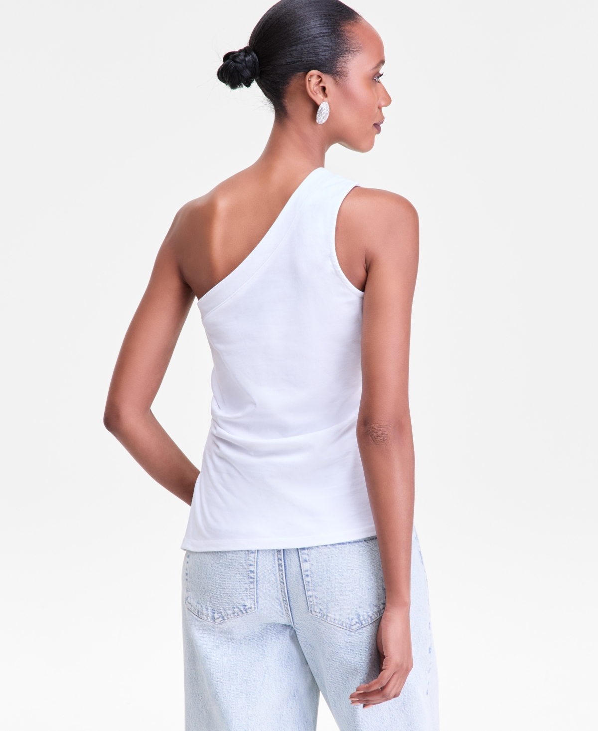 Inc International Concepts Women's One-shoulder Asymmetrical Cotton Tank Top, Macy's Exclusive In White