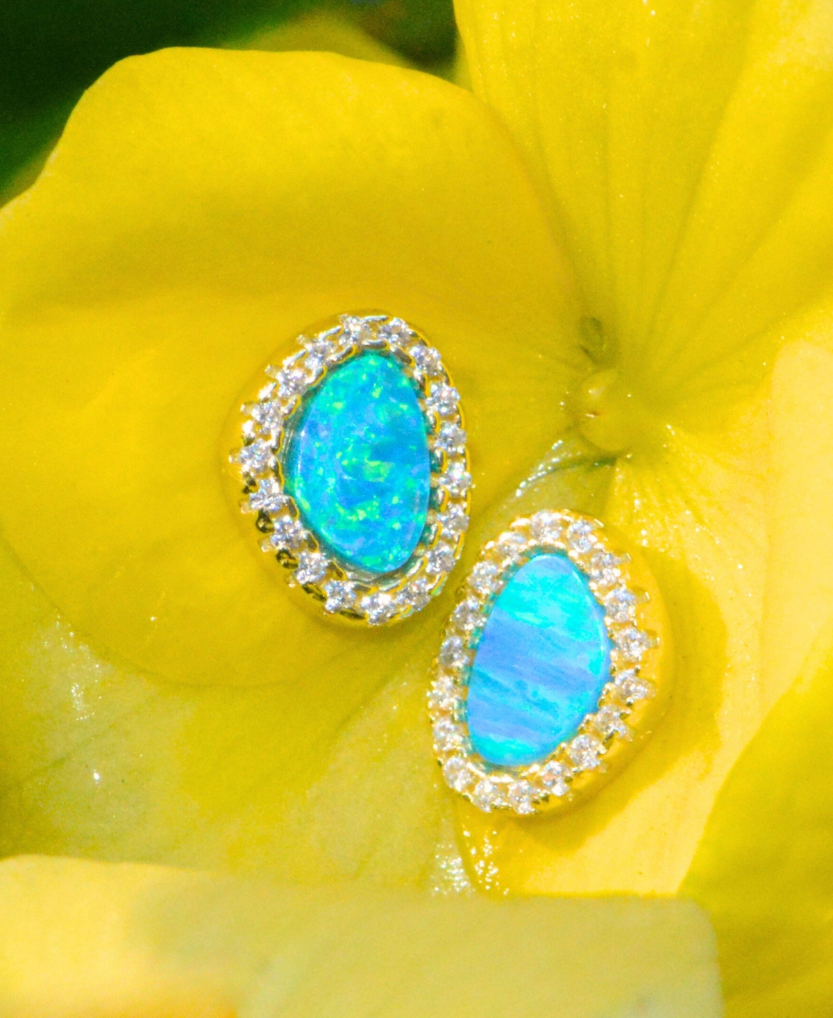 Kamaria Pebble Stud Earrings With Lab-grown Opal In 14k Gold Plated Sterling Silver In Gold