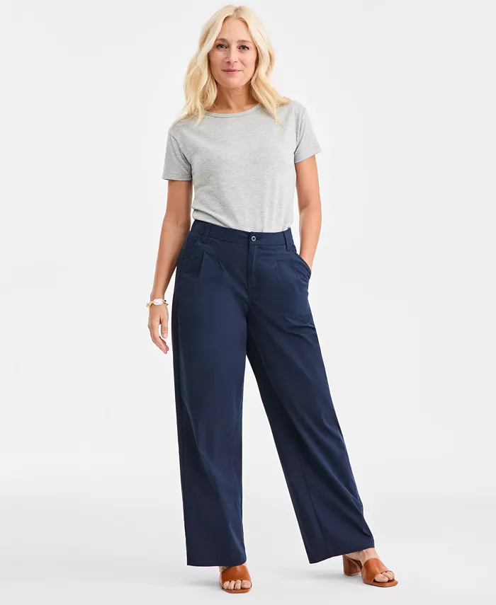 Women's Cotton-Blend Pleated-Front Pants