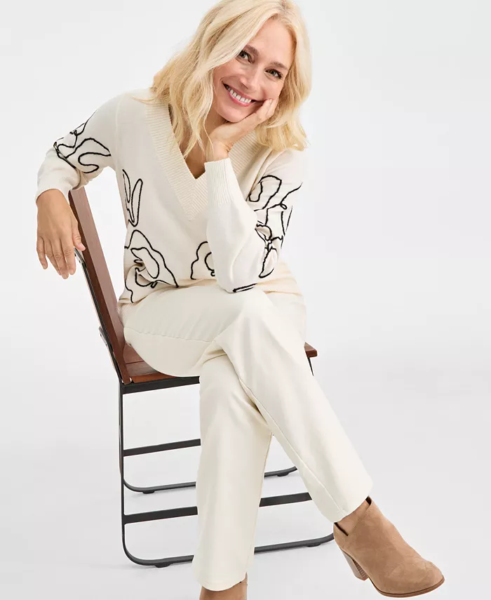 Petite Embroidered Soutache Long-Sleeve Sweater - thumbnail 5