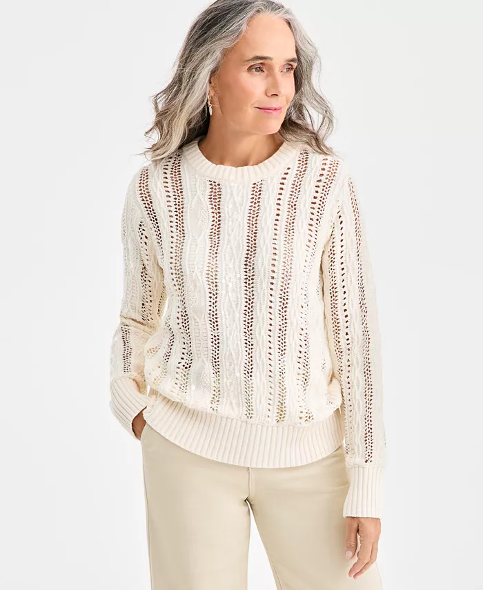 Women's Textured Shine Crewneck Sweater