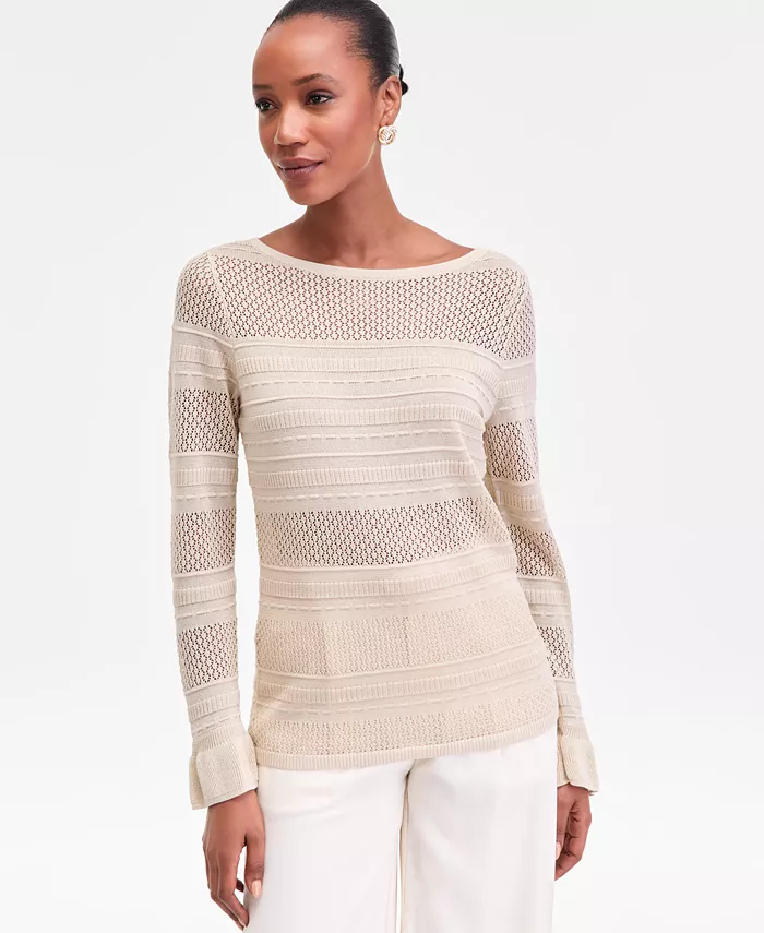 Women's Long Sleeve Sheer Stripe Sweater - thumbnail 5