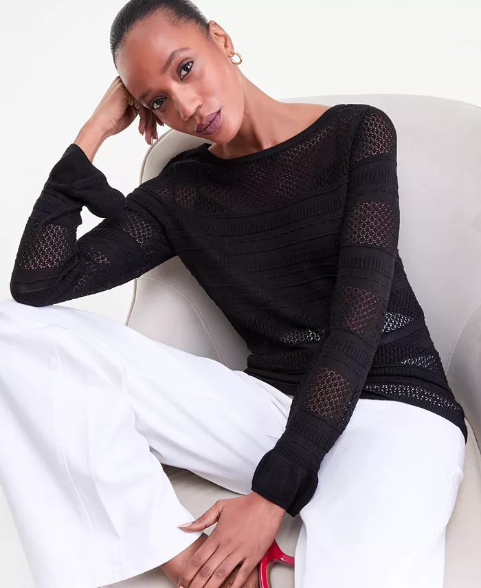 Women's Long Sleeve Sheer Stripe Sweater - thumbnail 9