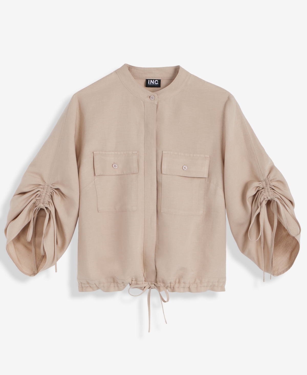 Inc International Concepts Women's Tie-sleeve Chambray Tie-waist Blouse, Macy's Exclusive In Neutral