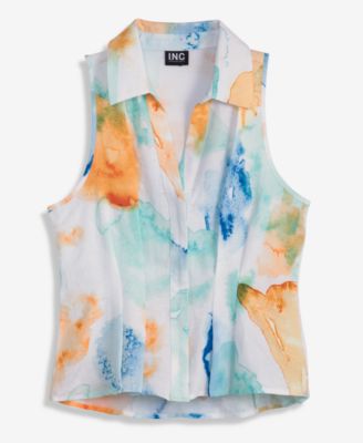 Women's Printed Seamed-Waist Sleeveless Shirt, Macy's Exclusive 