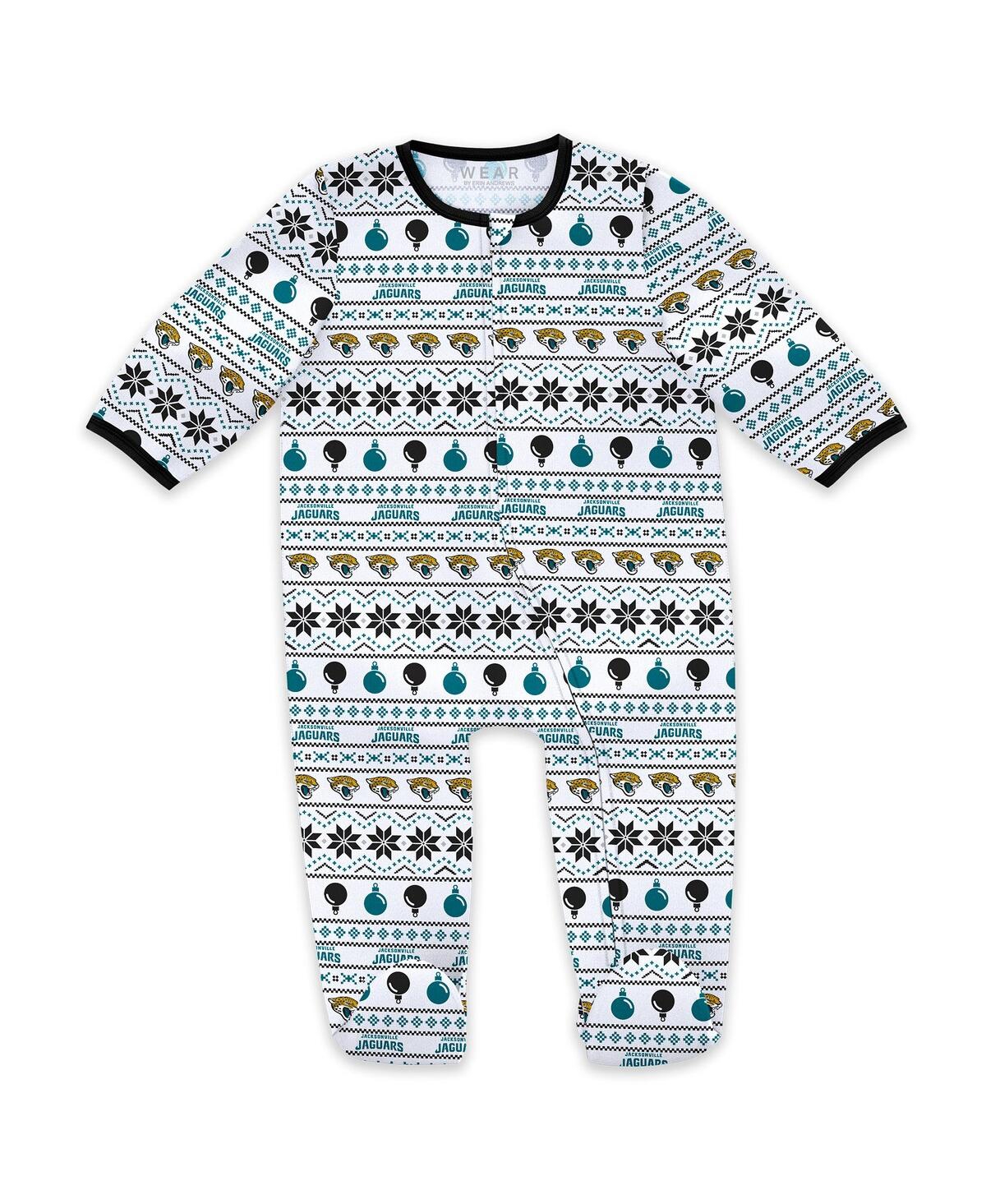Wear By Erin Andrews Baby Boys And Girls Jacksonville Jaguars Allover Print Full-zip Sleeper And Bib Set In Blue
