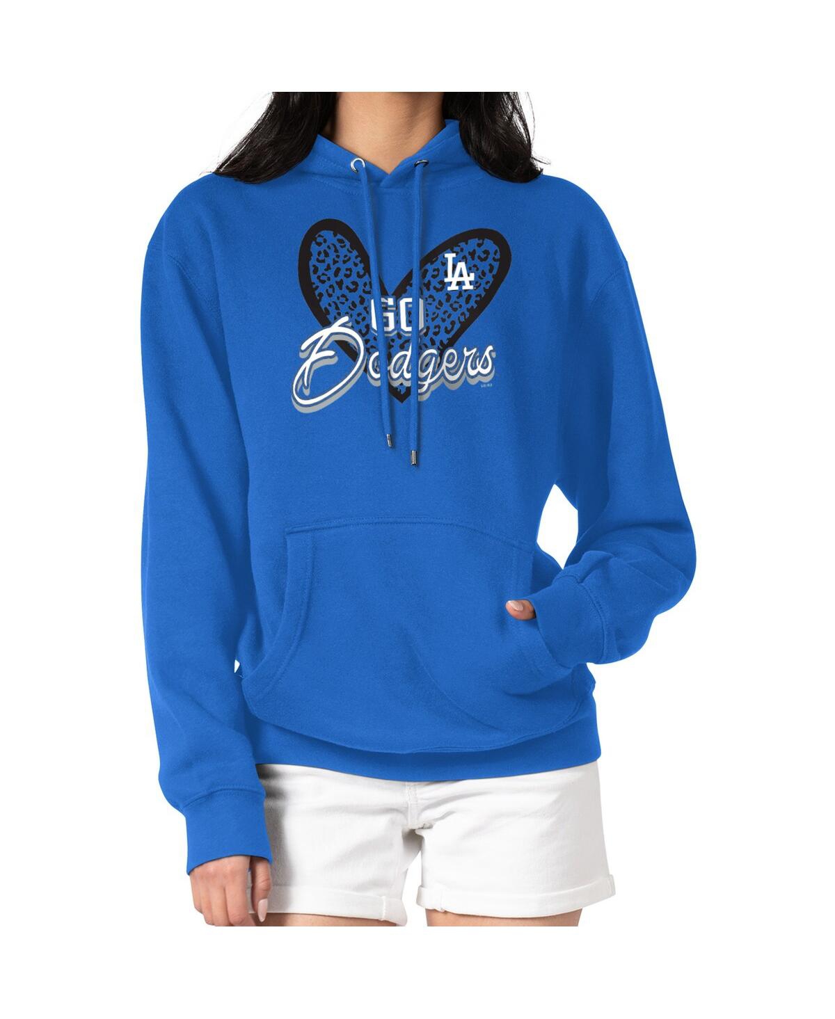 G-iii 4her By Carl Banks Women's Royal Los Angeles Dodgers Leopard Heart Pullover Hoodie In Blue