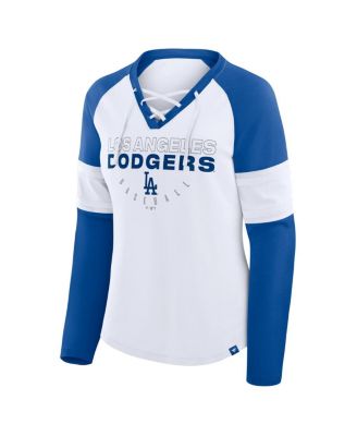 Women's White/Royal Los Angeles Dodgers Blitz Package Raglan Lace-Up V-Neck Long Sleeve T-Shirt