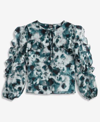 Women's Printed Ruffle-Trim Split-Neck Blouse, Macy's Exclusive