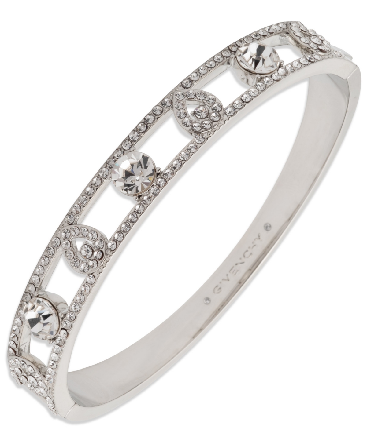 Givenchy Rhodium Crystal Stone Silver-tone Pear Bangle Bracelet In Metallic