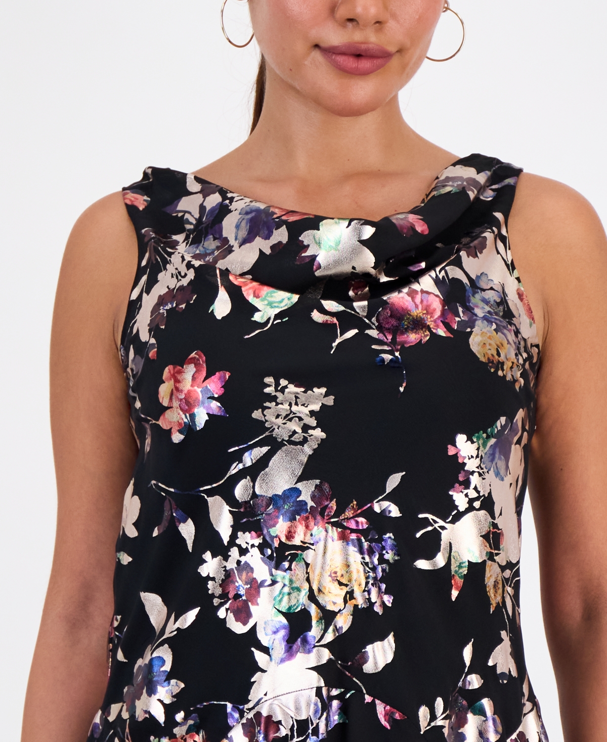 Robbie Bee Petite Foil-print Cowlneck Midi Dress In Multi