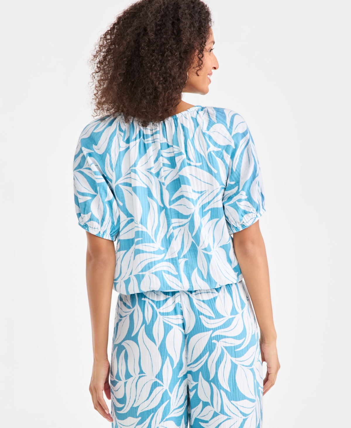 Style & Co Women's Cotton Gauze Solid-Color Bubble Top, Macy's Exclusive