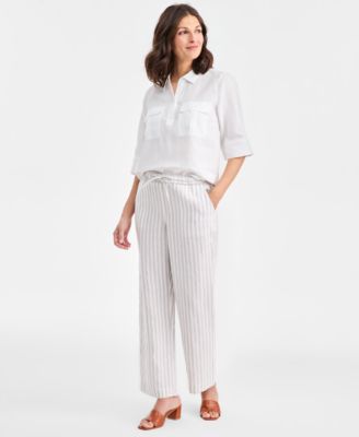 Charter Club - Women's Linen Tile Pull-On Wide-Leg Pants