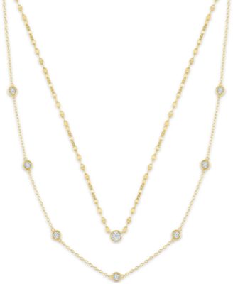 Macy's - 2-Pc. Diamond Necklace Set (1/6 ct. t.w.) in 14K Yellow Gold over Sterling Silver (also in Sterling Silver)