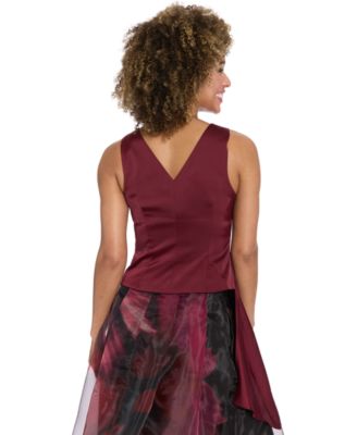 Women's&nbsp;Asymmetrical Pleated V-Neck Top