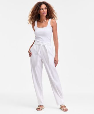 Women's High-Rise Belted Tapered Pants, Macy's Exclusive