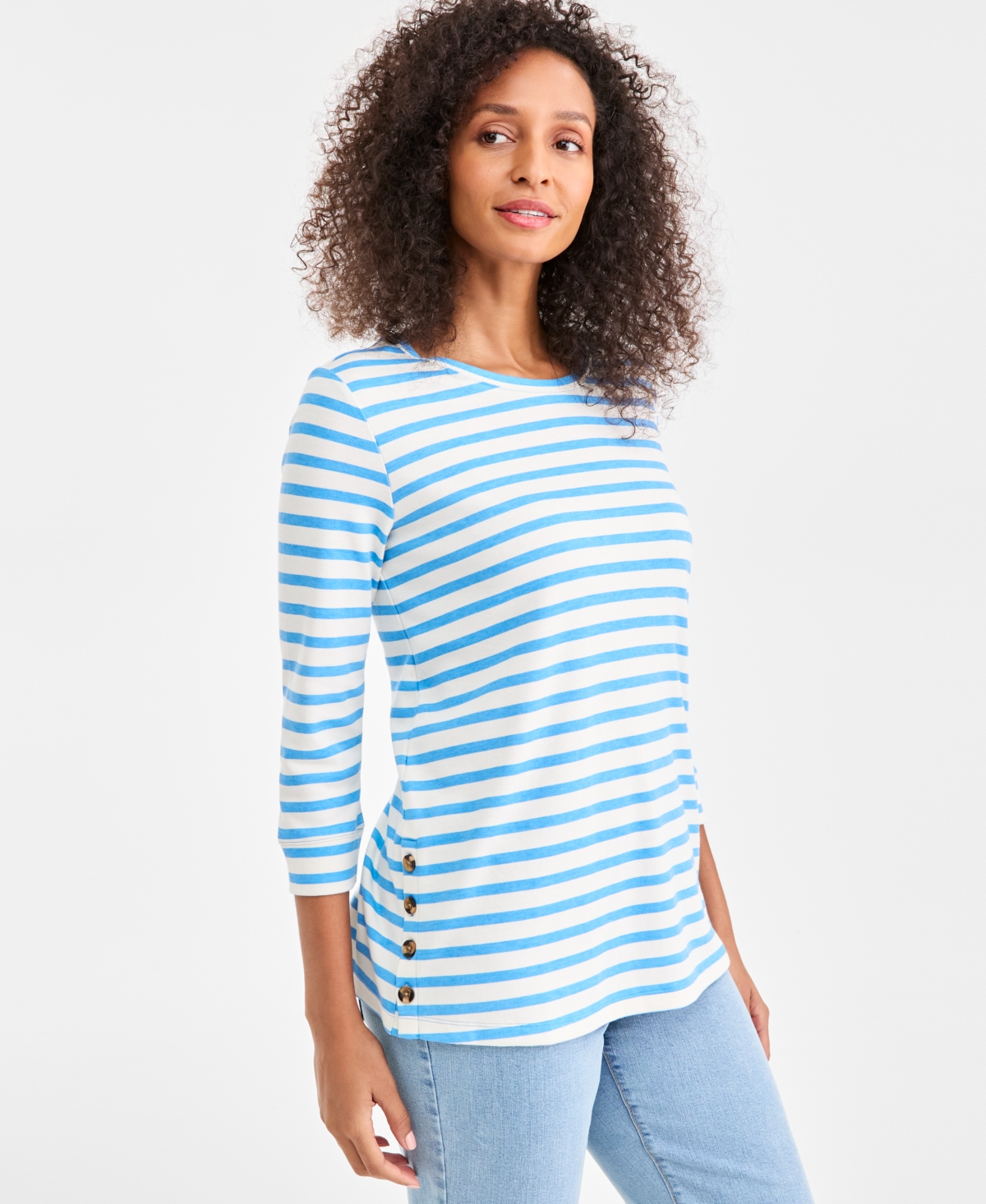 Style & Co Women's Striped Button-Trim Tunic Top, Macy's Exclusive