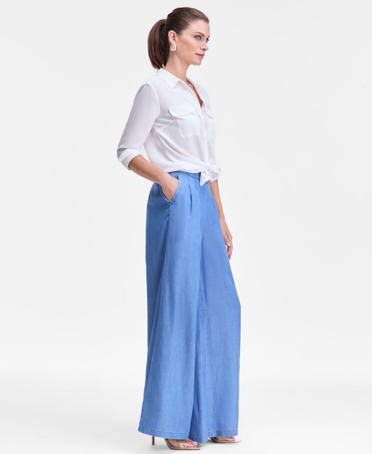 Inc International Concepts Women's High-rise Pleated Pull-on Wide-leg Pants, Macy's Exclusive In Blue