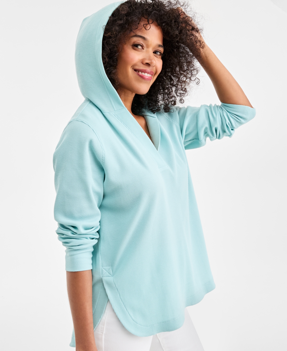 Style & Co Women's Waffle-knit Pullover Hoodie, Macy's Exclusive In Green