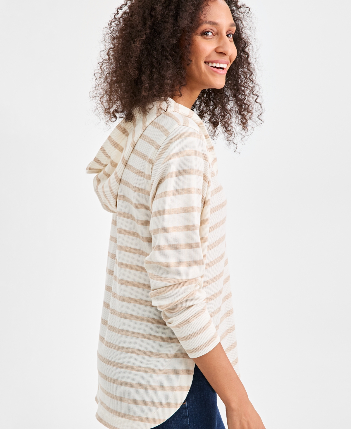 Style & Co Women's Striped Waffle-knit Pullover Hoodie, Macy's Exclusive In Multi