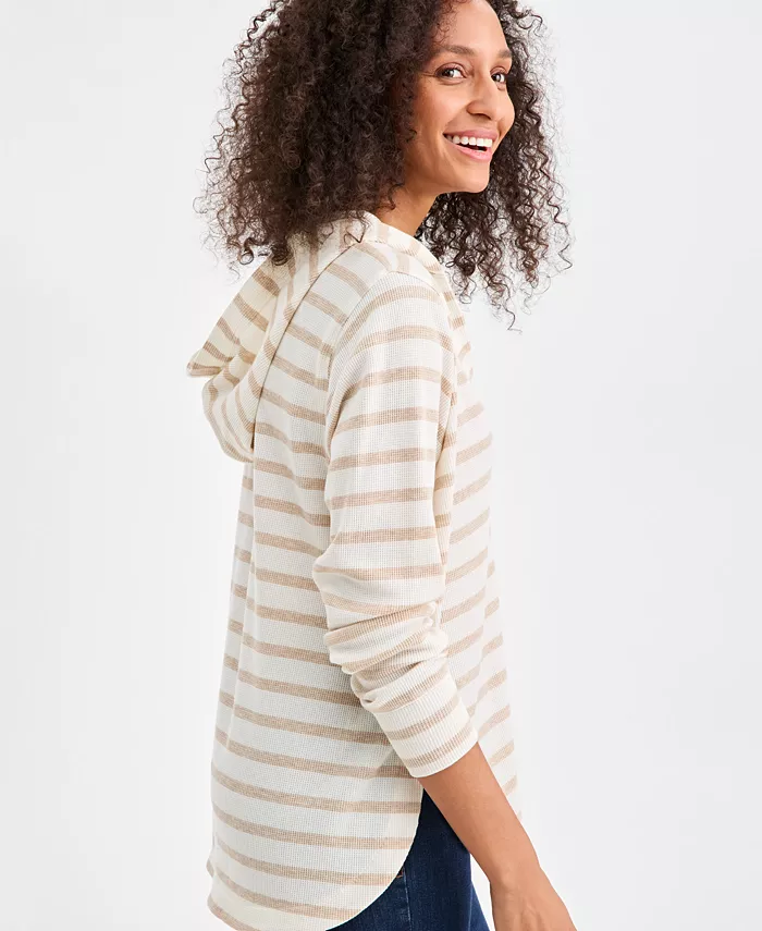 Women's Striped Waffle-Knit Pullover Hoodie - thumbnail 3