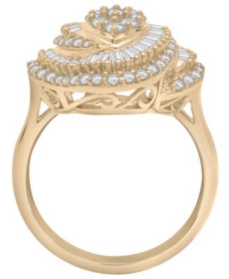 Diamond Baguette & Round Cluster Ring (1 ct. t.w.) in 14K Yellow Gold, Macy's Exclusive