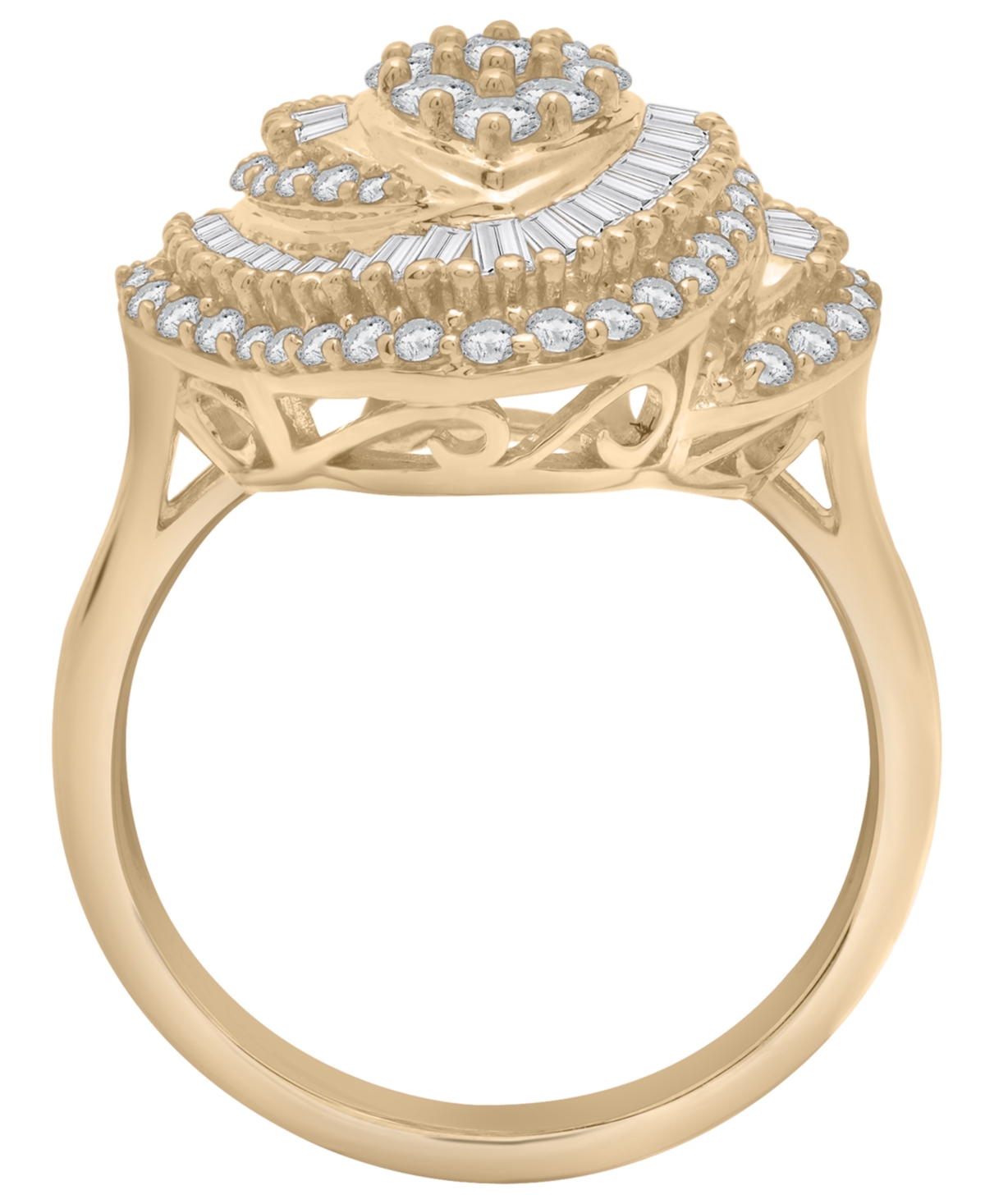 Wrapped In Love Diamond Round (0.71 Ct. T.w.) And Baguette (0.29 Ct. T.w.) Cluster Ring In 14k Yellow Gold In Gold