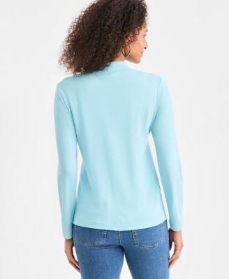 Women's Cotton Mock-Neck Long-Sleeve Tee, Created for Macy's