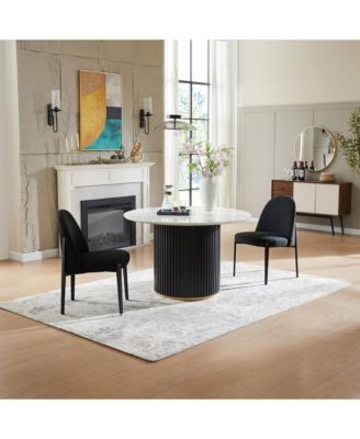 Minimalist 3-Piece Faux Marble Round Table with Black Boucle Armless Chair Dining Room Set for Kitchen