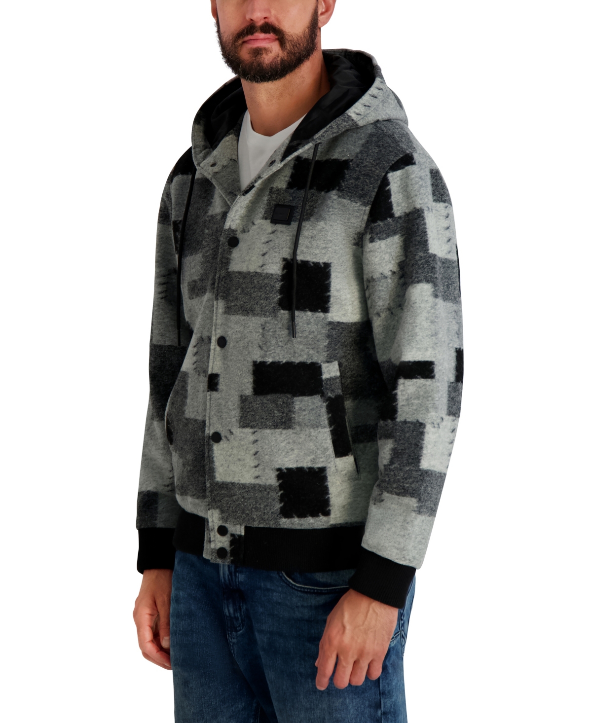 Karl Lagerfeld Paris Men's Patch Detail Hooded Jacket
