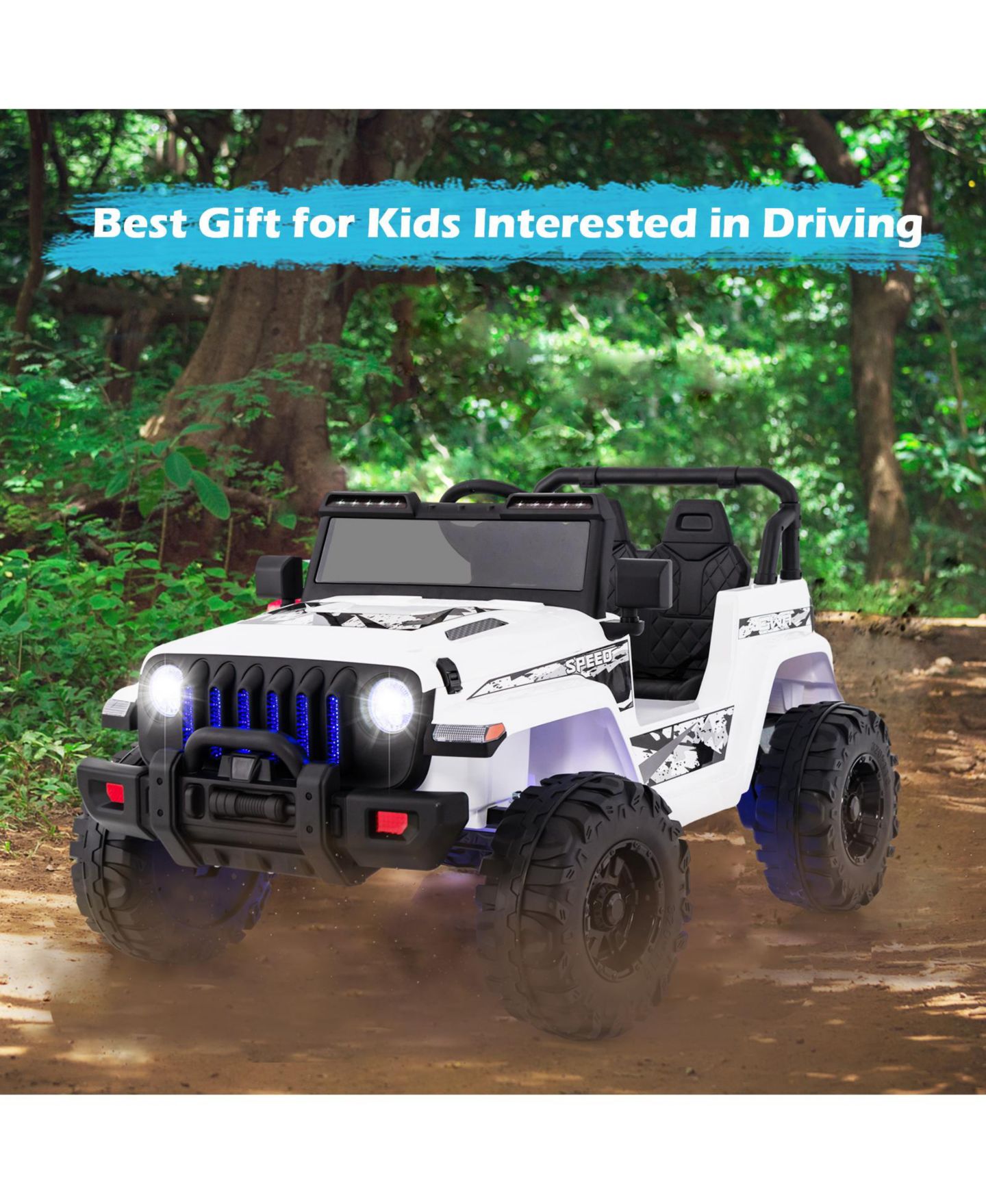 Детская игрушка HONGGE 12V Ride-On Jeep with Remote Control and LED Headlights, Ages 3+, цвет: Белый — фото 4