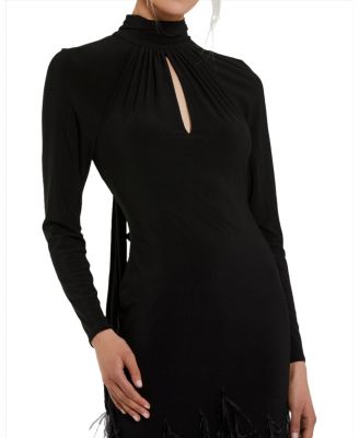 Women's Jersey Long Sleeve High Neck Feather Gown