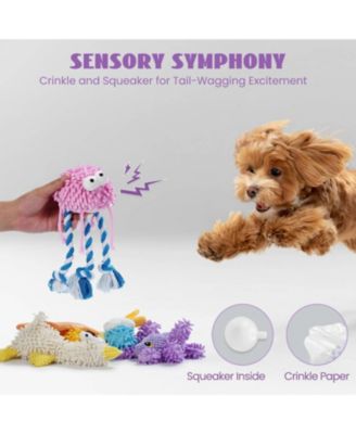 5 PCS Pastel Colors Fuzzy Plush Toys, Colorful Summer Toy, Squeaky Crinkle Cute Dog Toys, Durable Stuffed Toys for All Breeds Outdoorfun